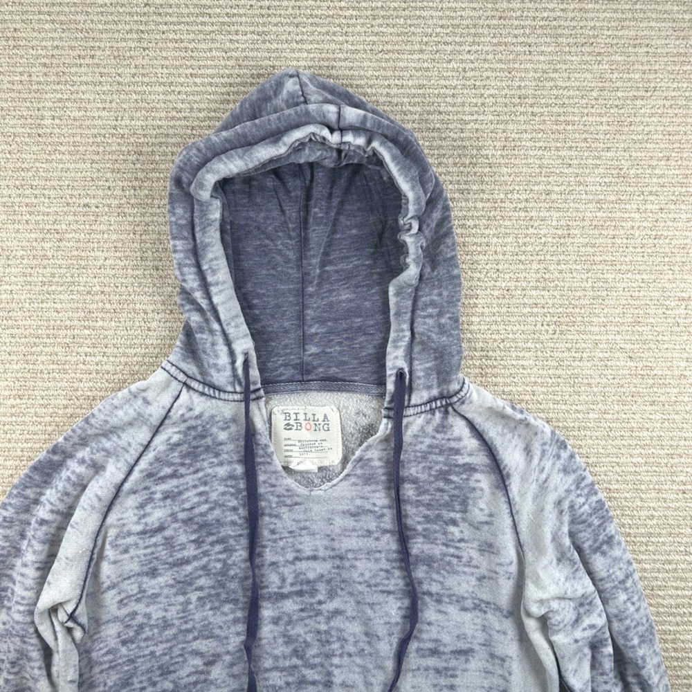 Billabong Hoodie Women Medium Gray Blue Burnout Wash Surf Beachy Boho Sweatshirt - Picture 8 of 14